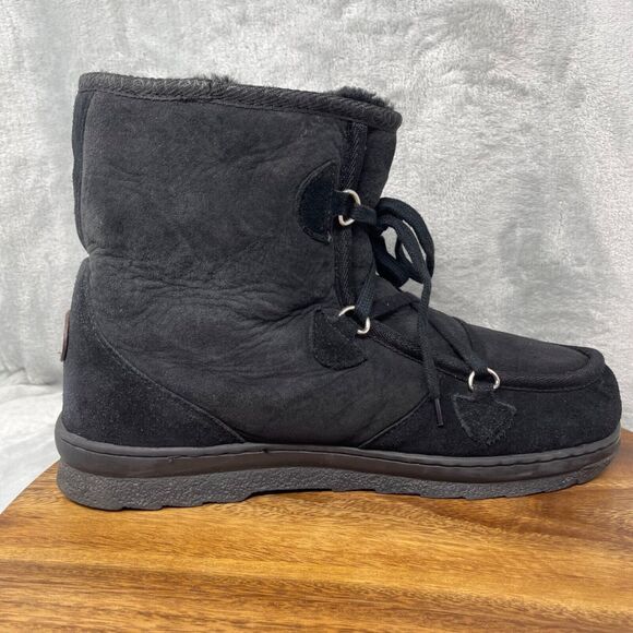 EMU Boots Mens 12 Black Suede Australian Sheepskin Lined Wallabee Style Juc Lo - Picture 12 of 16